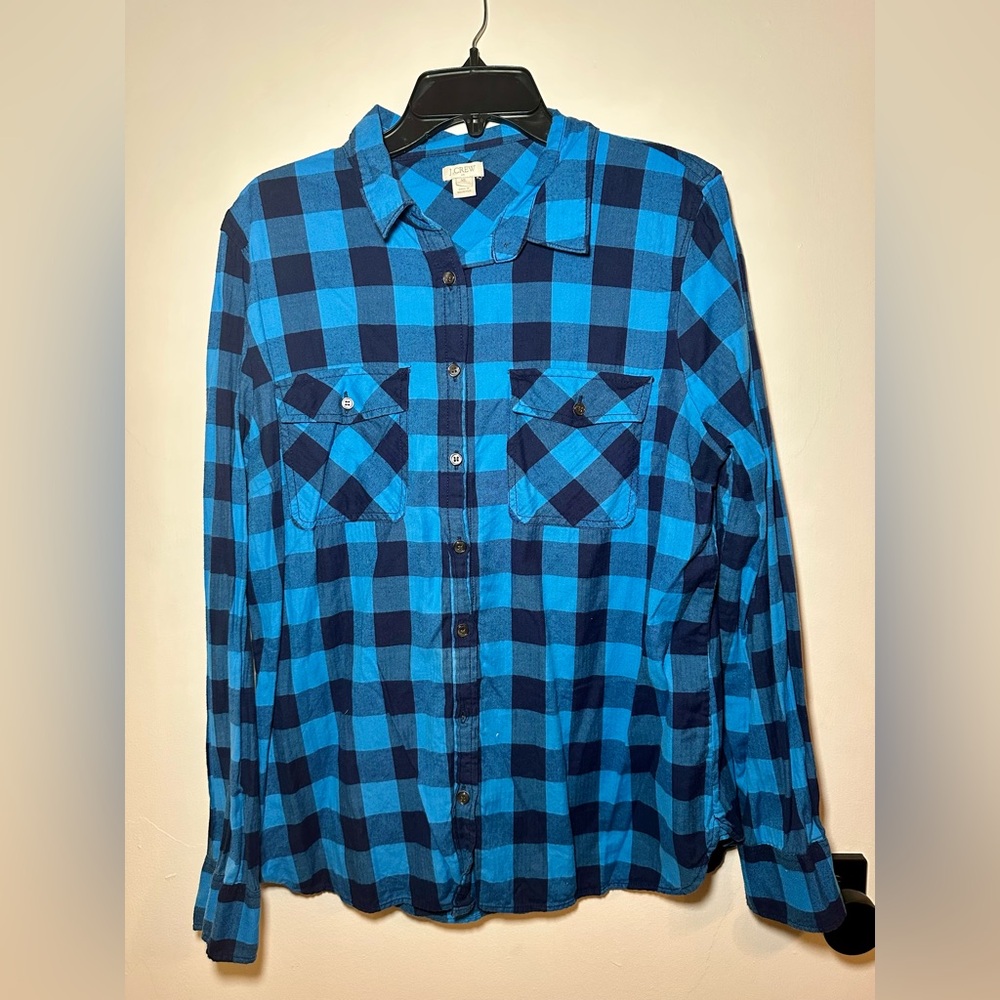 J. Crew blue checked flannel button down Size XL